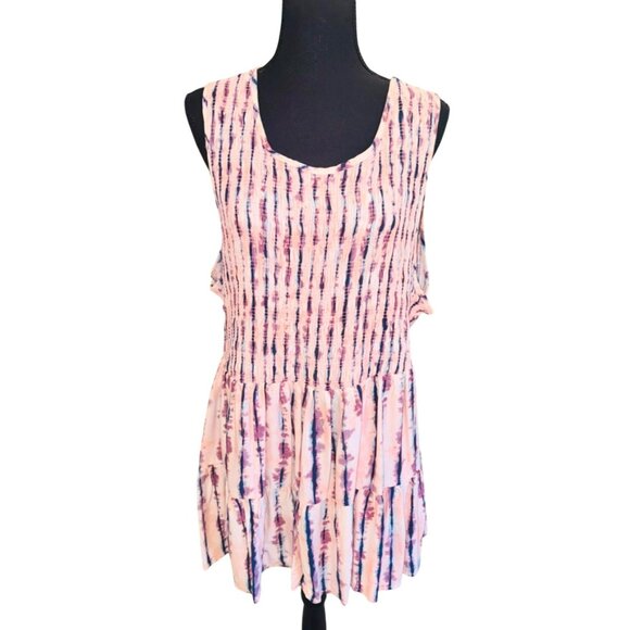 Torrid Sleeveless Smocked Tie-Dye Tiered Top Plus Size 3X Pink Feminine Cottage - Picture 2 of 11